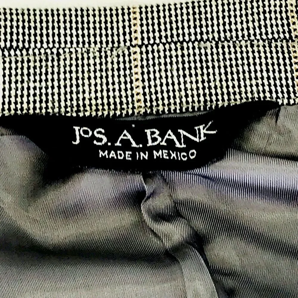 Jos A Bank Signature Sport Coat Silk Wool 44 L Plaid Windowpane Gray Career